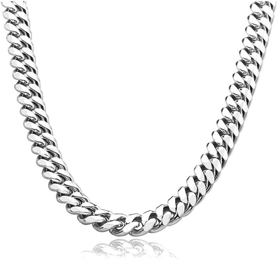 14MM 14K White Gold Cuban Link Chain Necklace for Men and Women