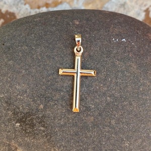 18K Gold Cross Pendant for Men Women Fathers Husband NEW Small Lightweight Shiny Plain Bail perfect gift Thanksgiving Christmas Anniversary image 1