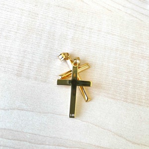18K Gold Cross Pendant for Men Women Fathers Husband NEW Small Lightweight Shiny Plain Bail perfect gift Thanksgiving Christmas Anniversary 14k