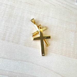 18K Gold Cross Pendant for Men Women Fathers Husband NEW Small Lightweight Shiny Plain Bail perfect gift Thanksgiving Christmas Anniversary 18K