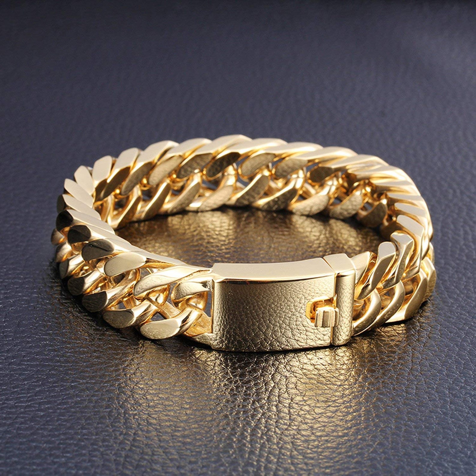 Мужской браслет Classic 8.5 14mm 18k Gold men's Jewelry Stainless Steel Cuban Chain Bracelet