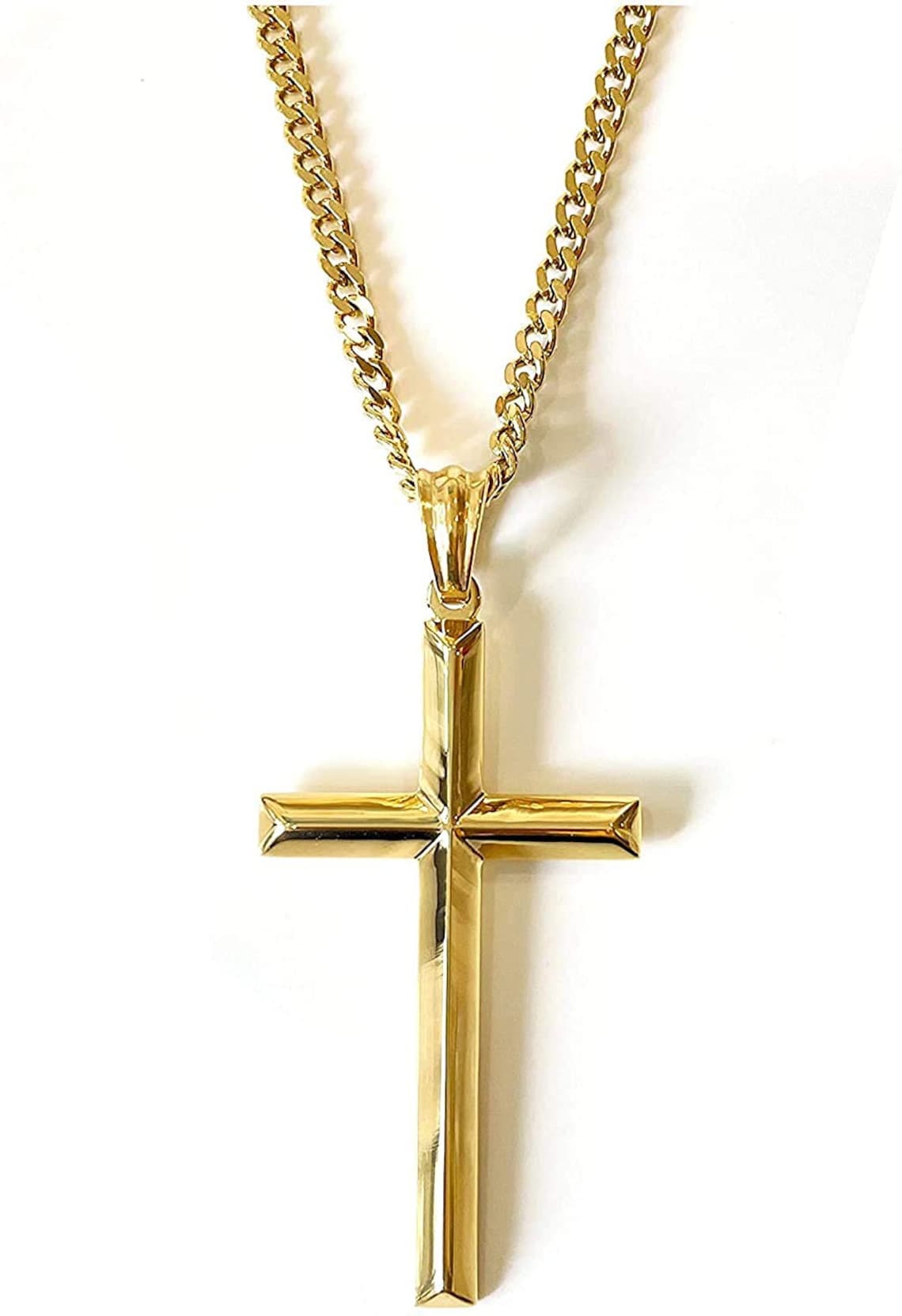 24K Gold Cross Cuban Link Chain for Men Husband Boys Fathers Etsy