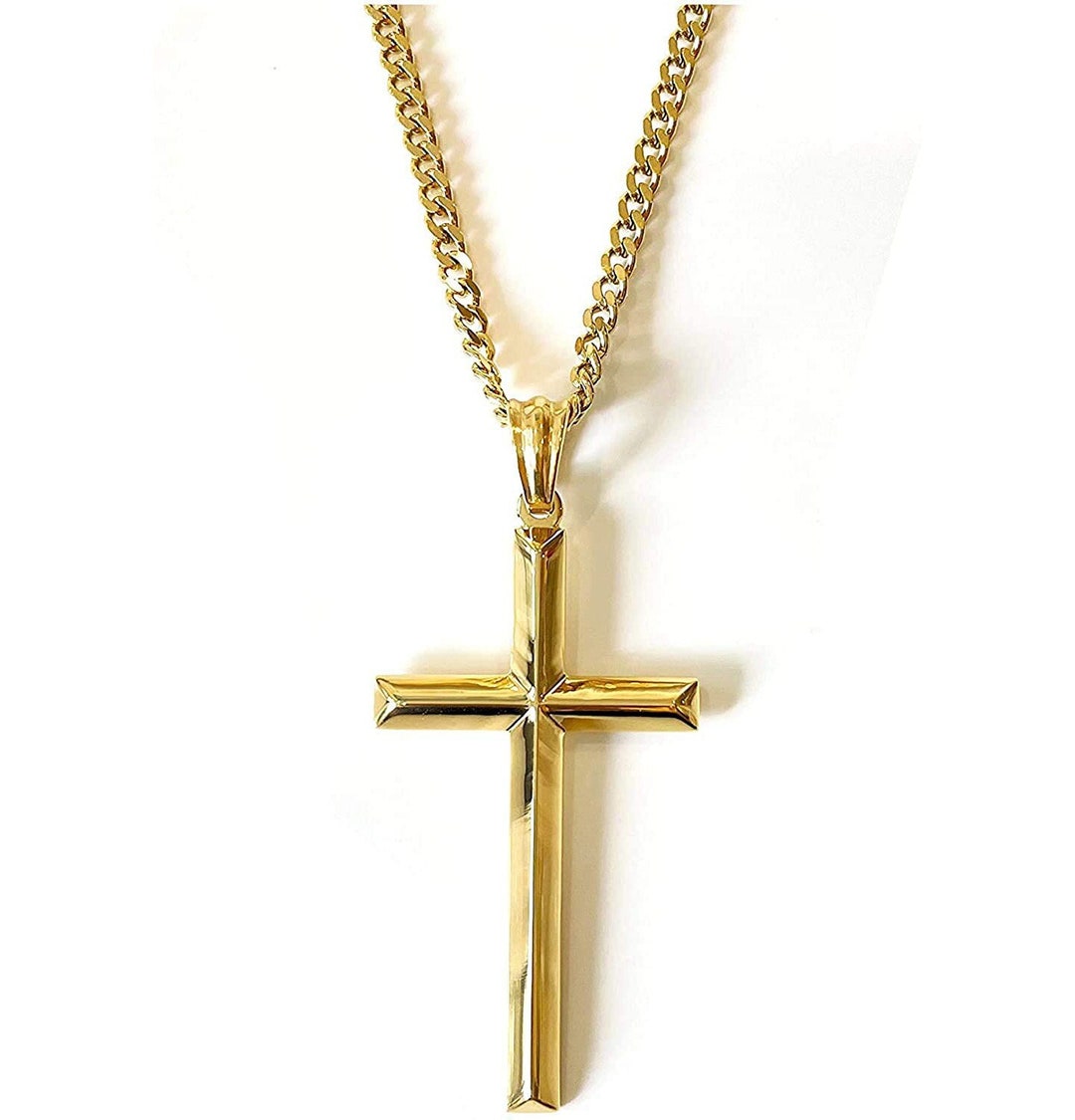 24K Gold Cross Cuban Link Chain for Men Husband Boys Fathers Etsy Canada