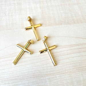 18K Gold Cross Pendant for Men Women Fathers Husband NEW Small Lightweight Shiny Plain Bail perfect gift Thanksgiving Christmas Anniversary image 4