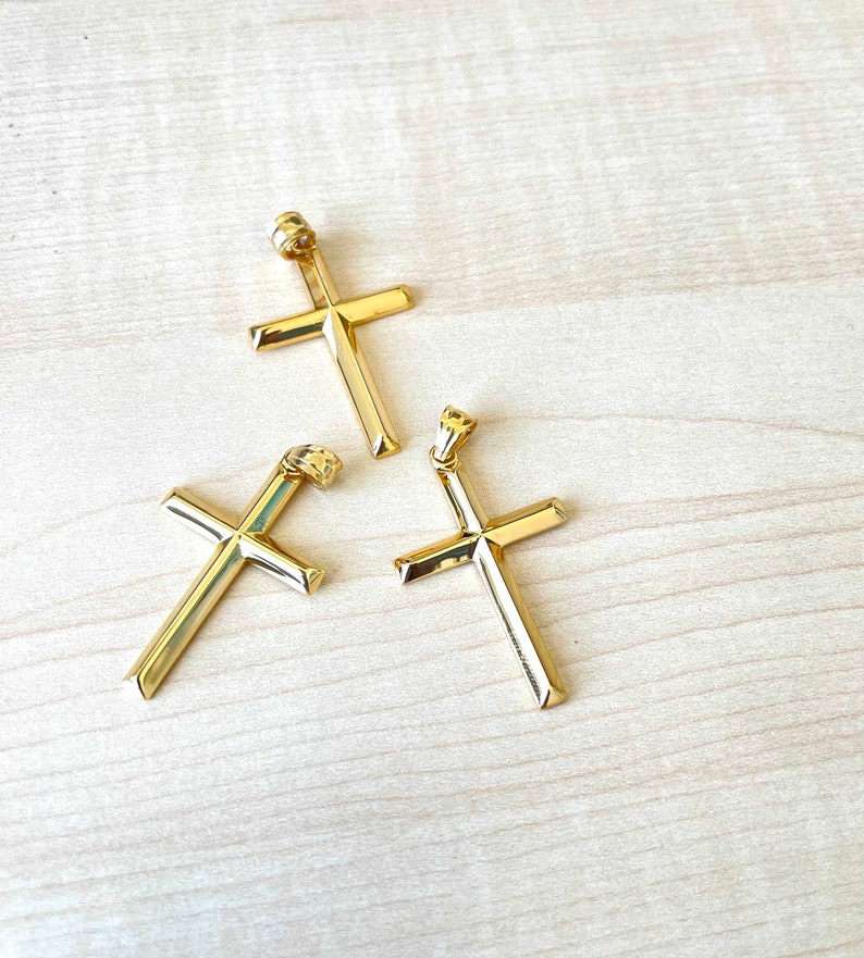 18K Gold Cross Pendant for Men Women Fathers Husband NEW Small Lightweight Shiny Plain Bail perfect gift Thanksgiving Christmas Anniversary image 4