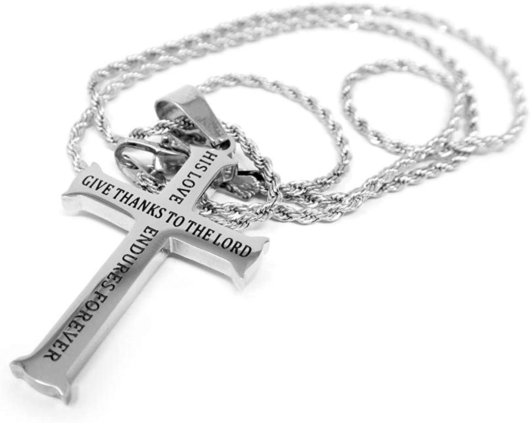 14K White Gold Rope Chain Prayer Cross Pendant Necklace Solid Etsy