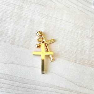 18K Gold Cross Pendant for Men Women Fathers Husband NEW Small Lightweight Shiny Plain Bail perfect gift Thanksgiving Christmas Anniversary 24k