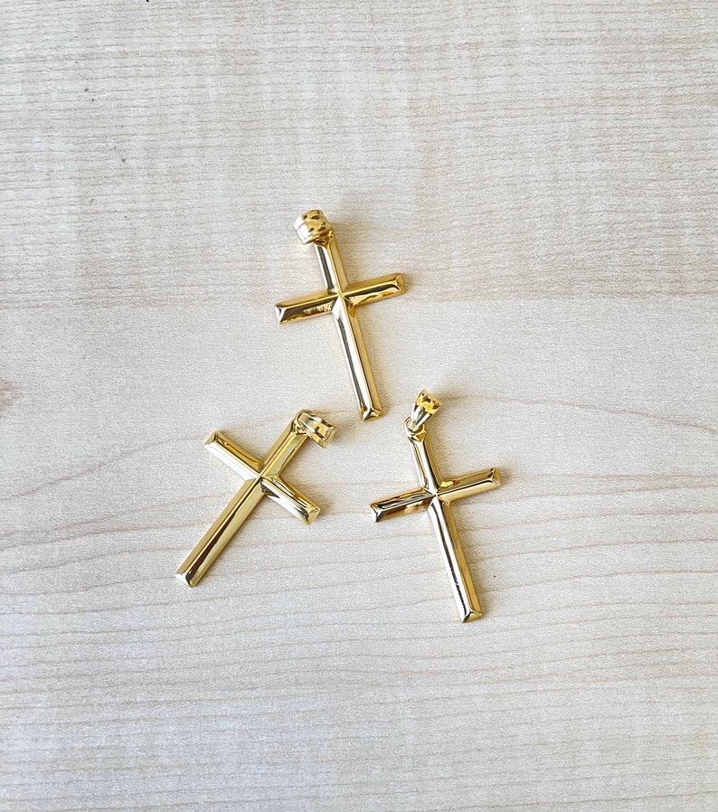 18K Gold Cross Pendant for Men Women Fathers Husband NEW Small Lightweight Shiny Plain Bail perfect gift Thanksgiving Christmas Anniversary image 9