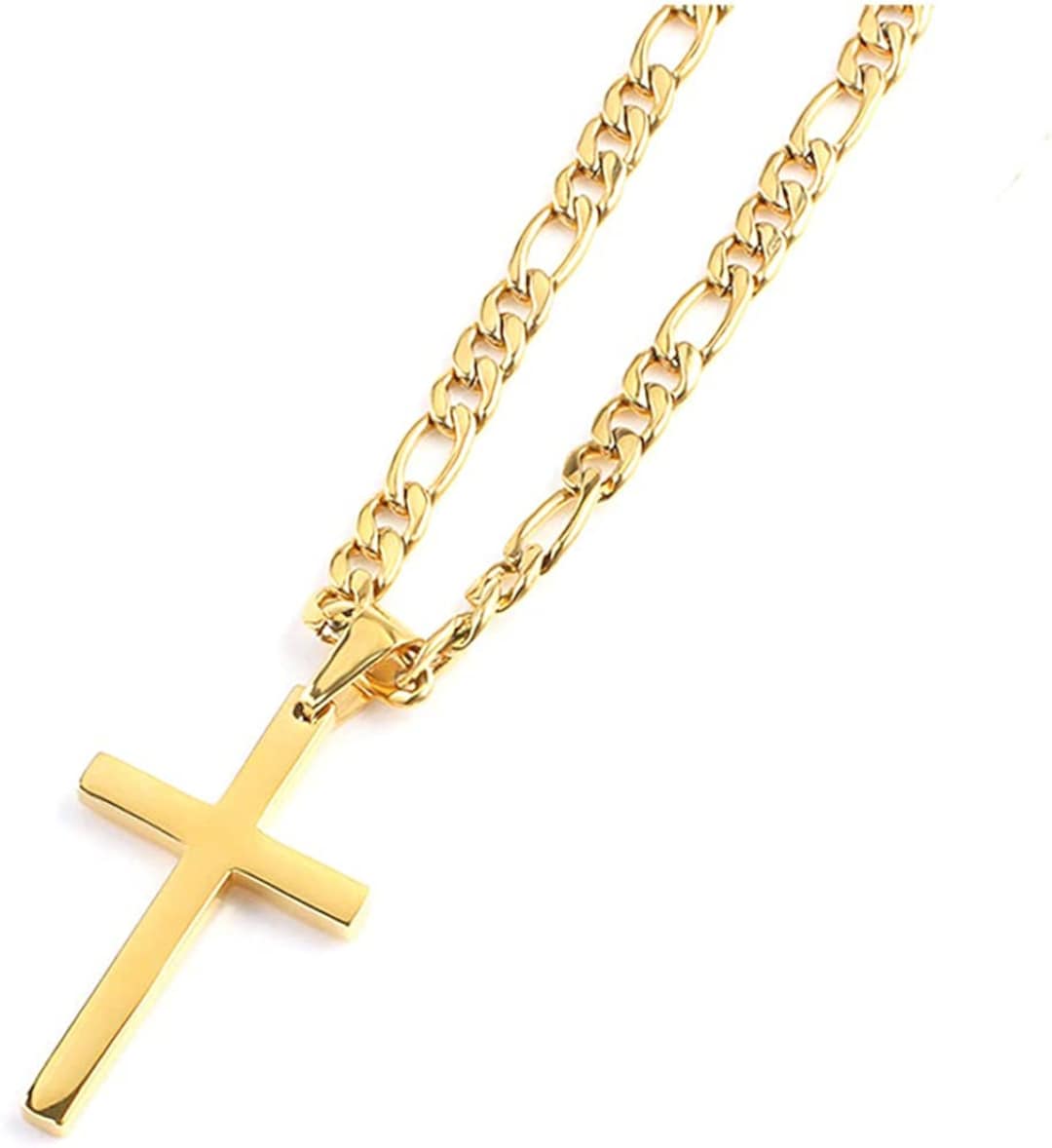 14k Figaro Gold Cross Necklace for Men Women / Diamondcut Cross