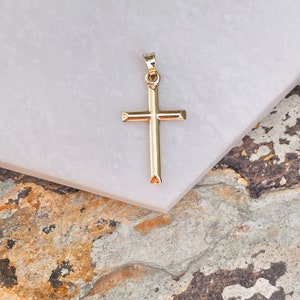 18K Gold Cross Pendant for Men Women Fathers Husband NEW Small Lightweight Shiny Plain Bail perfect gift Thanksgiving Christmas Anniversary image 6