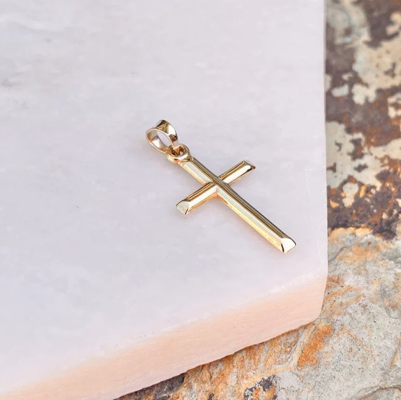 18K Gold Cross Pendant for Men Women Fathers Husband NEW Small Lightweight Shiny Plain Bail perfect gift Thanksgiving Christmas Anniversary image 2