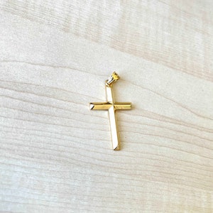 18K Gold Cross Pendant for Men Women Fathers Husband NEW Small Lightweight Shiny Plain Bail perfect gift Thanksgiving Christmas Anniversary image 3