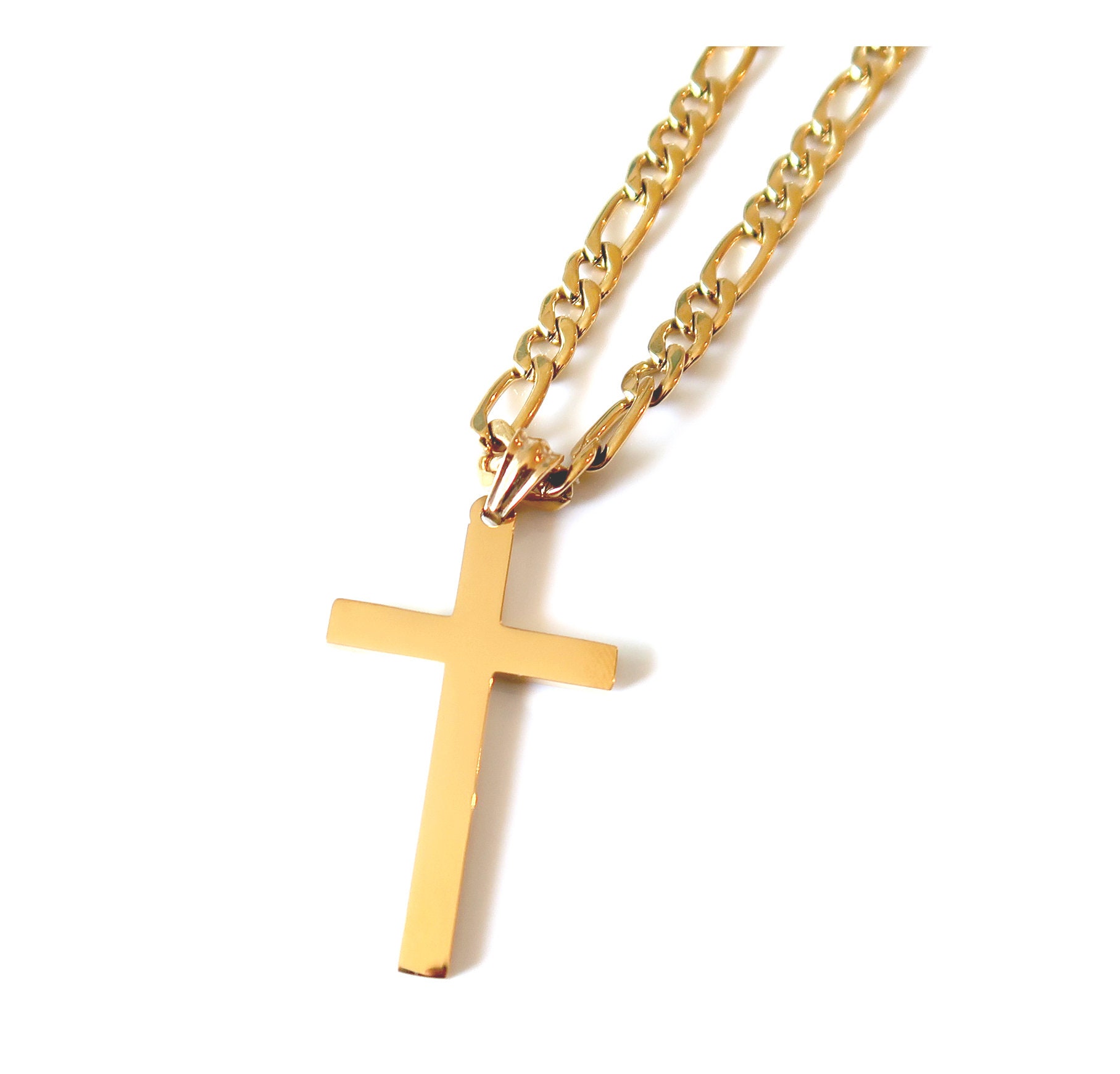 24k Figaro Gold Cross Necklace For Men Women / Diamond-cut | Etsy
