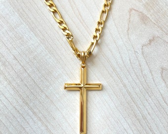 14K Gold Rope Chain Cross Pendant 