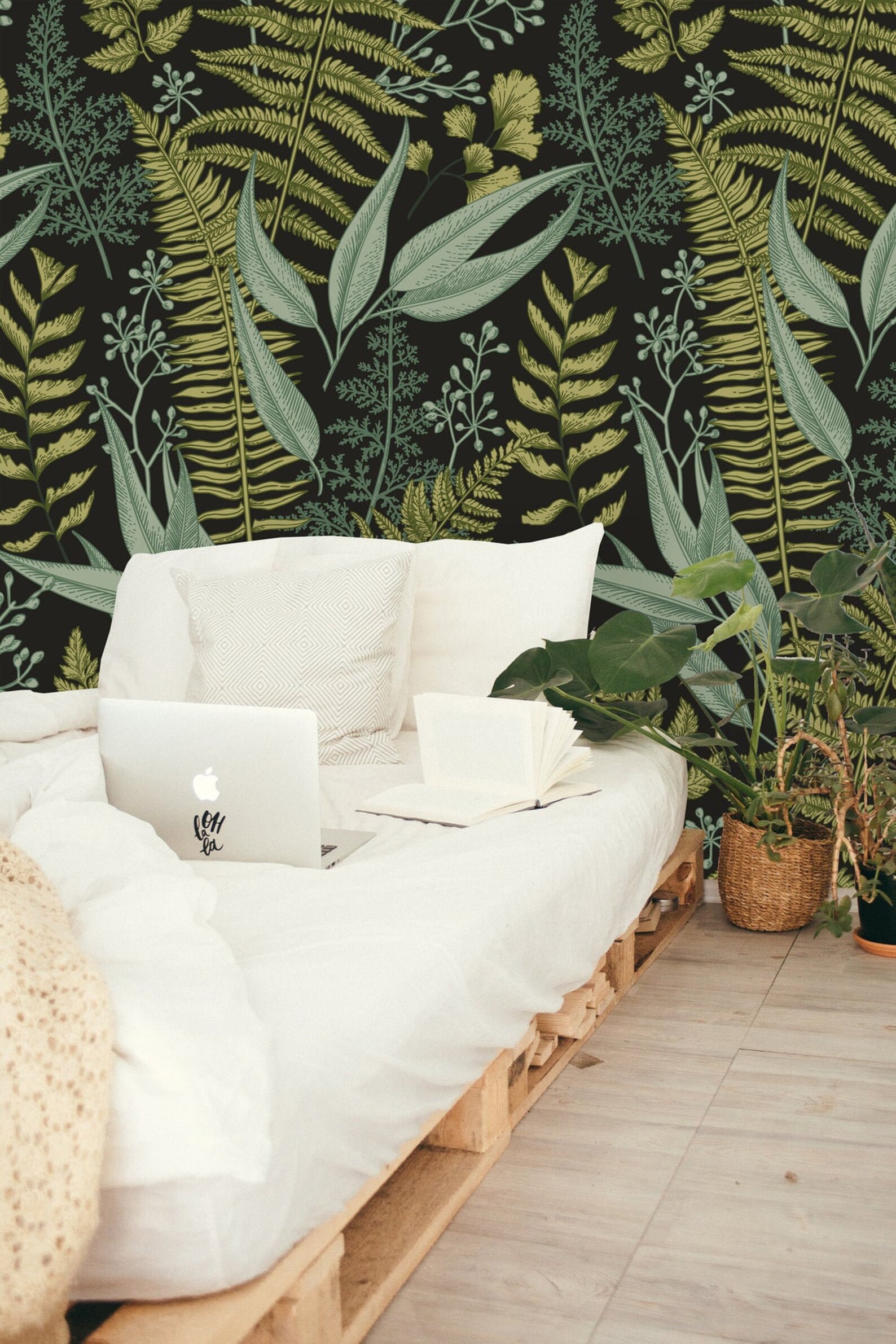 Botanical Greenery Peel and Stick Wallpaper Dark Fern Leaves | Etsy