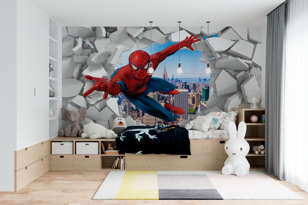 Spiderman 3D Wallpaper Mural Peel and Stick, Kids Room Wall Decor ...