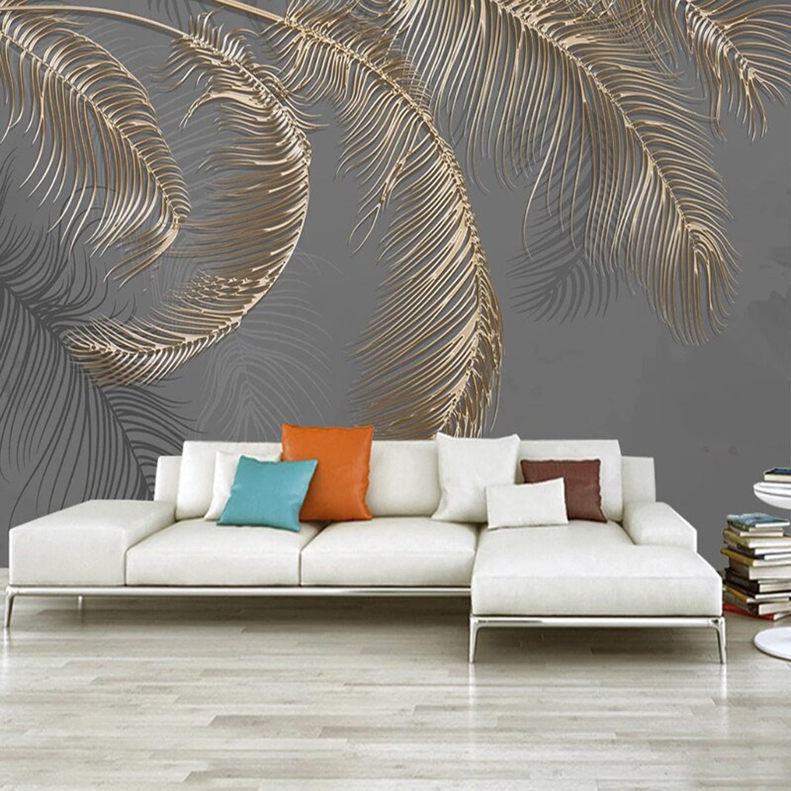 Gold Palm Leaves Wallpaper Gold Leaf on Black Wall Mural Etsy