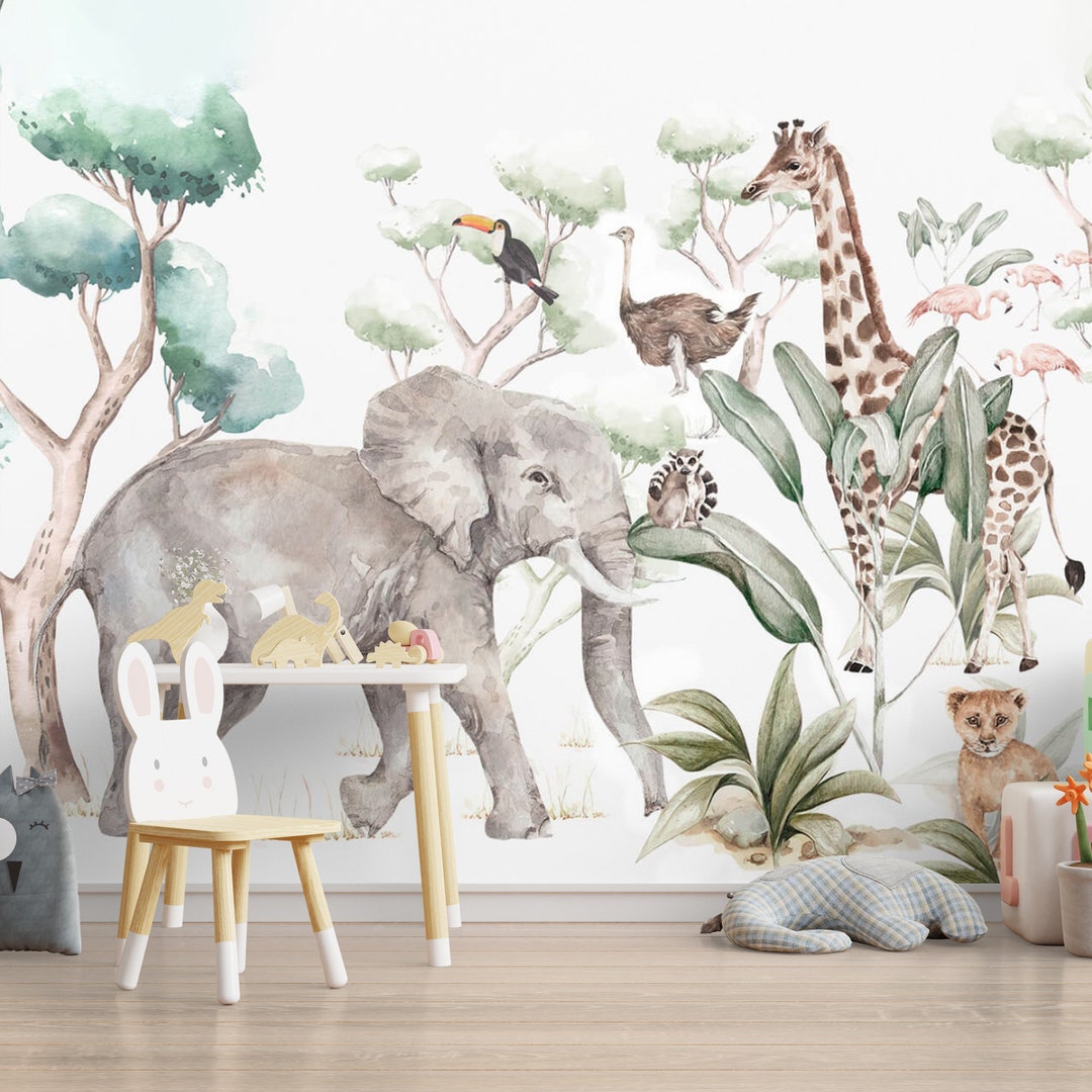 Safari Jungle Animals Peel and Stick Wallpaper for Kids, Wildlife ...