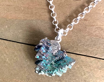 Aqua, Green and Purple Bizmuth Pendant Sterling Silver Necklace