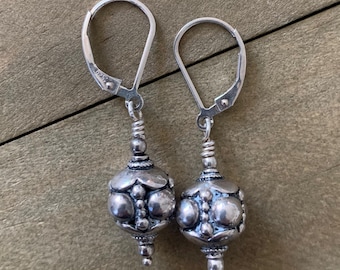 Sterling Silver Bali Bead Earrings