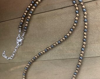 Dark Gray and Gold Round Hematite Bead Necklace