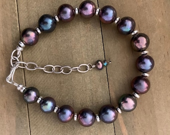 Purple, Blue and Pink Freshwater Pearl Bracelet
