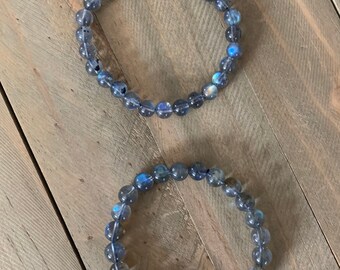 Blue/Aqua and Gold/Aqua Labradorite Round Bead Bracelet