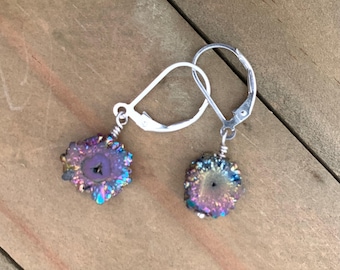 Rainbow Quartz Snowflake LeverBack Earrings
