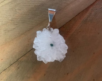 White Quartz Stalactite Pendant - Green dot