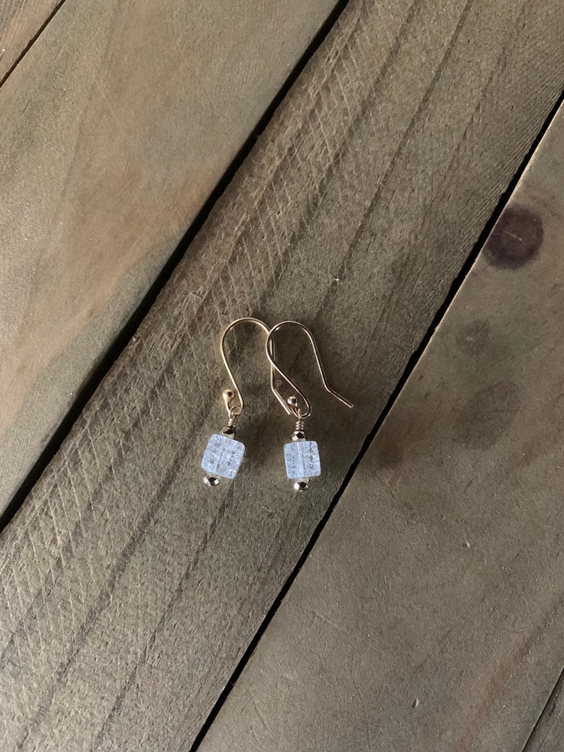 Gold or Silver Crackled Quartz Cube Earrings image 2