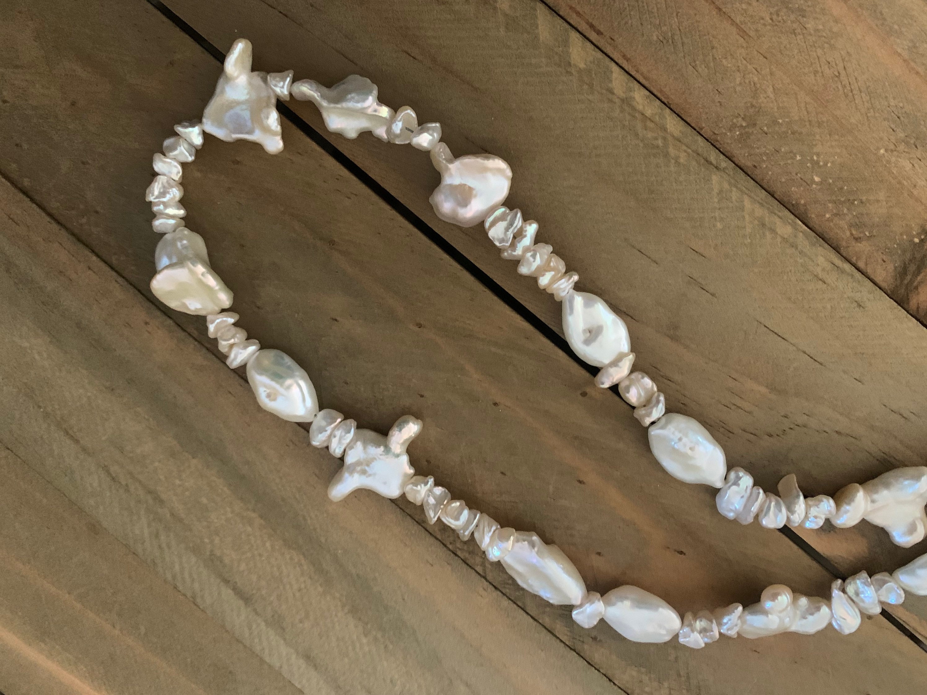 Random White Freshwater and Keshi Pearl Long Necklace - Etsy