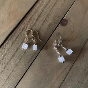 Gold or Silver Crackled Quartz Cube Earrings image 1