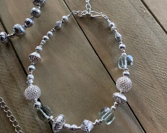 Sterling Silver & Green Aquamarine Bracelet