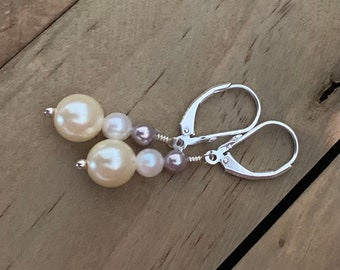 Yellow, White and Brown Akoya Pearl Earrings