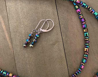 Rainbow Titanium-coated Hematite Bead Earrings