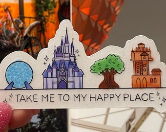 WDW Take Me to My Happy Place| DISNEY Inspired Landmark Icons Sticker|MAGIC Four Parks|Animal Kingdom| Laptop Decal| Water Bottle Decal|Gift
