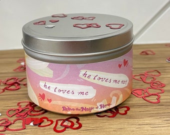 he loves me... he loves me not sorting candle, citrus scent, sparkles when burns, valentines candle, anniversary candle, gift for her