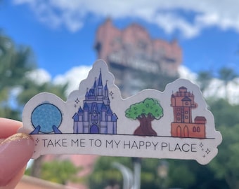 WDW Take Me to My Happy Place| DISNEY Inspired Landmark Icons Sticker|MAGIC Four Parks|Animal Kingdom| Laptop Decal| Water Bottle Decal|Gift