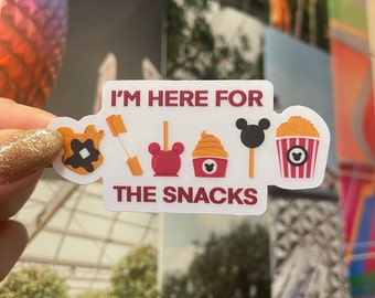I'm Here for the Snacks Transparent Sticker|DISNEY Inspired Sticker for Laptop, Phone, Car, Water Bottle | Waterproof Dishwasher Safe
