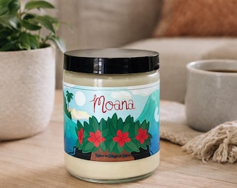 Moana's Coconut Shore Candle, Coconut Sea Salt Amber Scent, Princess Candle Gift, Beach Candle, Tropical Coconut Soy Wax Candle Gift