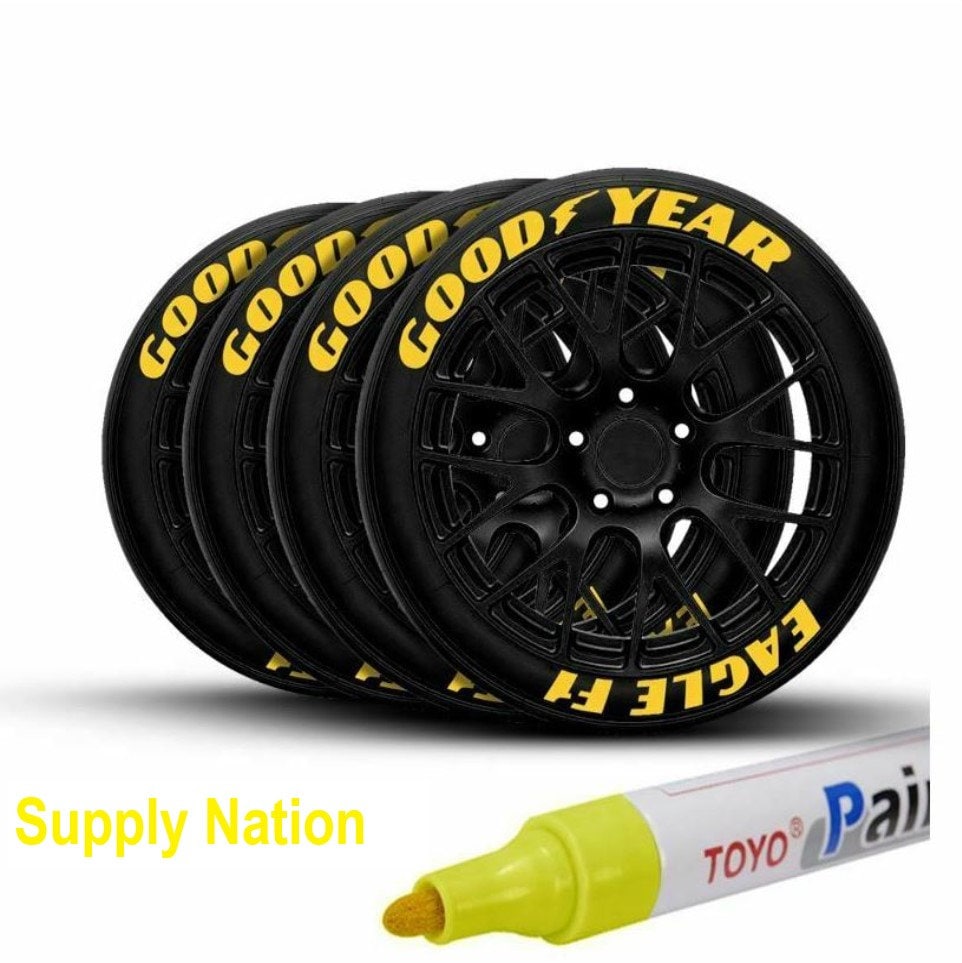 Marcador de pintura de neumáticos blanco para letras de neumáticos de coche,  paquete de 4, rotulador de pintura permanente, resistente al agua para  neumáticos de coche, caucho, met YONGSHENG 8390606401557