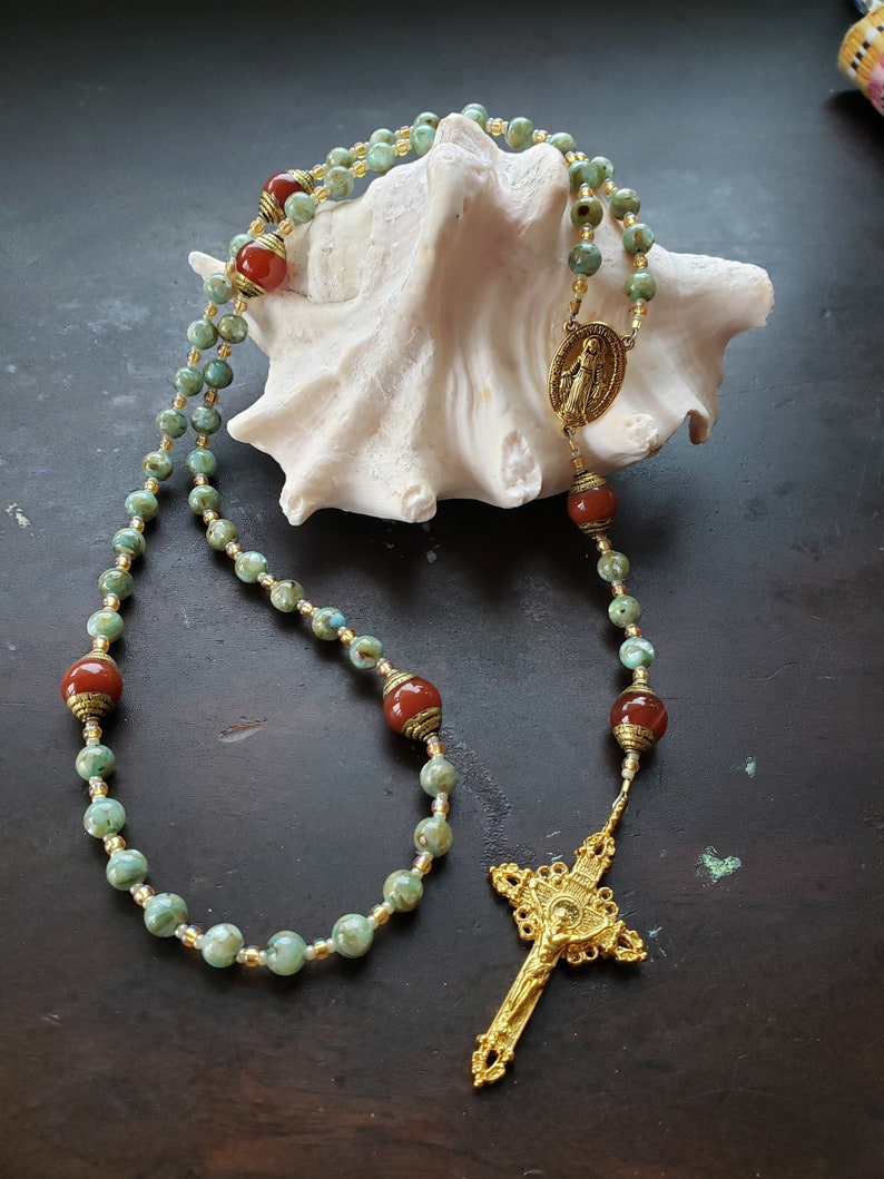 River Shell Rosary Sea Glass Green Turquoise Carnelian Prayer Beads - Etsy