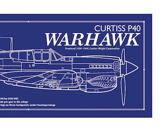 カーチス P-40「ウォーホーク」ヴィンテージ飛行機水彩画プリント、8