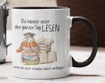 Tasse mit Spruch, mit schwarzem Henkel und Rand | Tasse für Kaffee und Tee | Tasse fürs Büro | Eulentasse | Tasse mit Eule | Top Geschenk