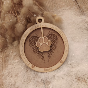 Christmas ball for dogs - wooden ornament in memory of deceased dog - with wings