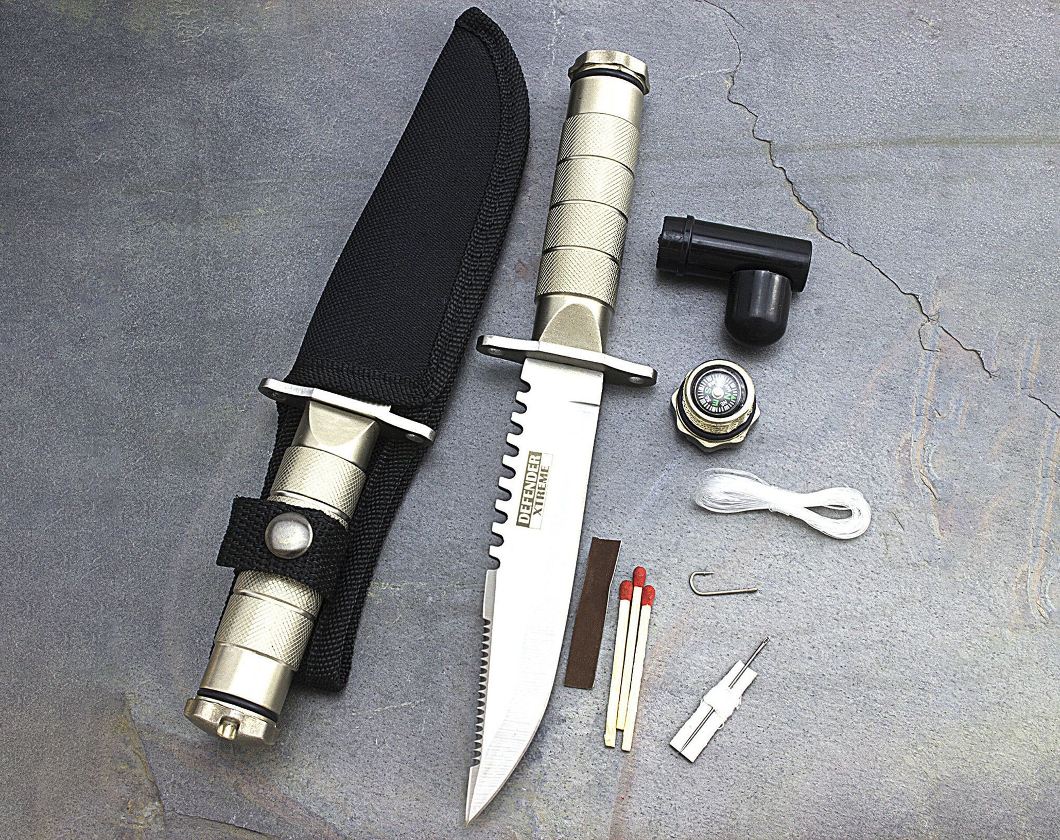 8.5 SURVIVAL Tactical SERRATED HUNTING Knife w/ Sheath Etsy