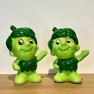 Vintage Anthropomorphic Lil’ Sprout Jolly Green Giant Advertising Salt and Pepper Shakers