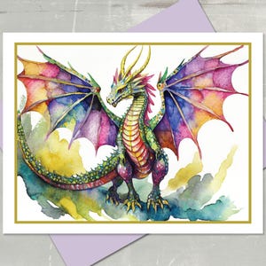 Watercolor Dragon Note Card: Fantasy Art Greeting Card
