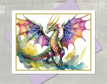 Watercolor Dragon Note Card: Fantasy Art Greeting Card