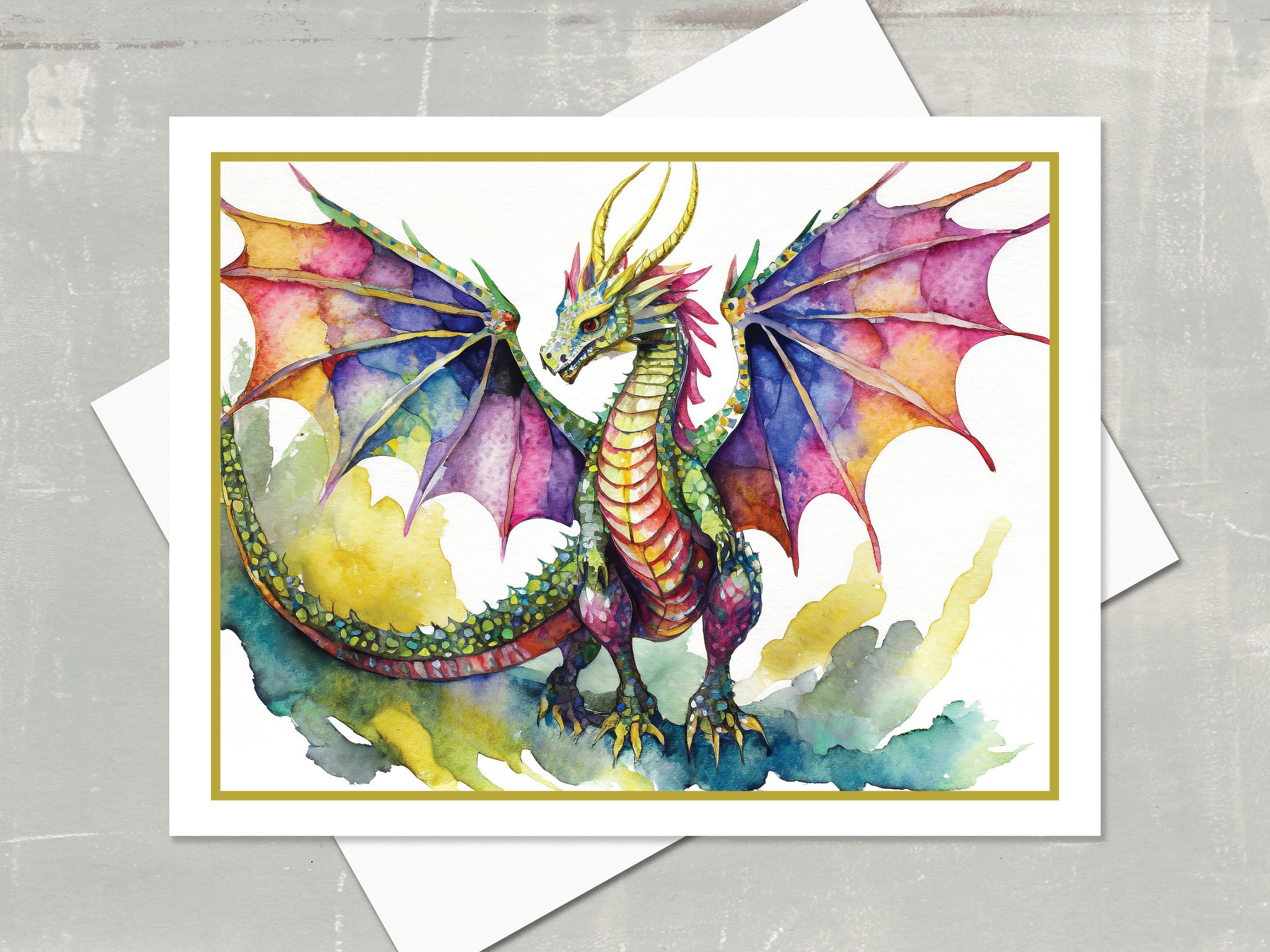 Watercolor Dragon Note Cards: Rainbow Fantasy Art, Set of 10 - Etsy